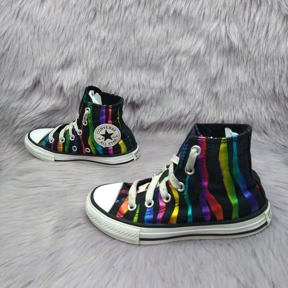 Converse Other - Converse All Star High Top Chuck Zebra Rainbow Sneakers Girls Kids Size 11 Black